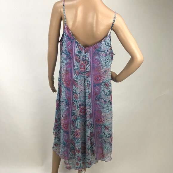35 NEWS Boho Floral Paisley Printed Chiffon Hi Low Sleeveless Mini Dress Size 14 - Picture 4 of 6